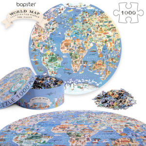 Puzzle rotund -  Harta Ilustrata a Lumii, 1000 de piese, Boppi [2]