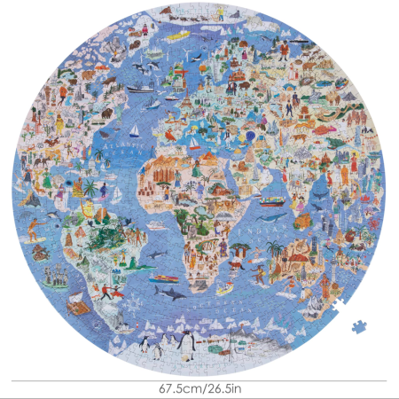 Puzzle rotund -  Harta Ilustrata a Lumii, 1000 de piese, Boppi [1]