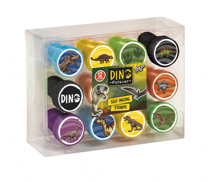 Jocuri creative - Set 12 stampile cu dinozauri cu tus propriu