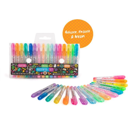 Noutati - Set 16 mini pixuri cu gel, glitter, neon