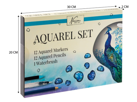 Set creativ, 12 carioci acuarela, 12 creioane colorate tip acuarela, 1 pensula, Nassau [8]
