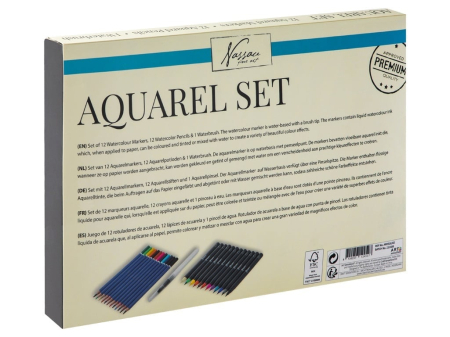 Set creativ, 12 carioci acuarela, 12 creioane colorate tip acuarela, 1 pensula, Nassau [1]