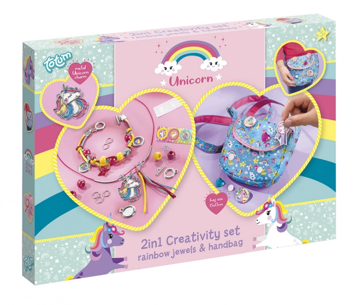 Jocuri de logică și de memorie - Set creativ 2 in 1 - Bratari curcubeu si gentuta cu unicorni