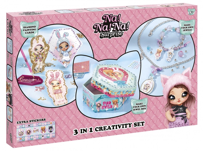 Jocuri de logică și de memorie - Set creativ 3 in 1, Tablouri cu diamante, Cutie de bijuterii si set de bijuterii Na!Na!Na! Surprise