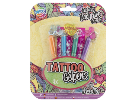 Noutati - Set creativ,4 pixuri cu gel si sabloane pentru tatuaje, Tattoo Gelpens Metallic