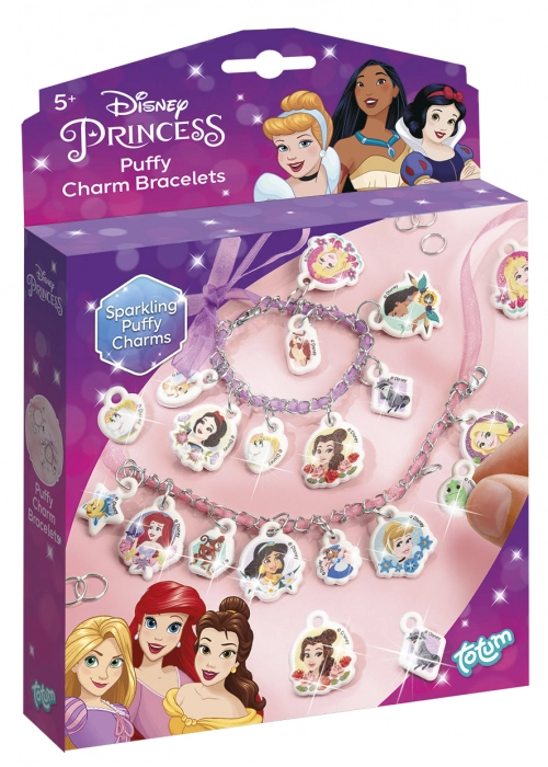 Jocuri de logică și de memorie - Set creativ DIY Bratari cu pandantive moi 2D cu slipici, Disney Princess