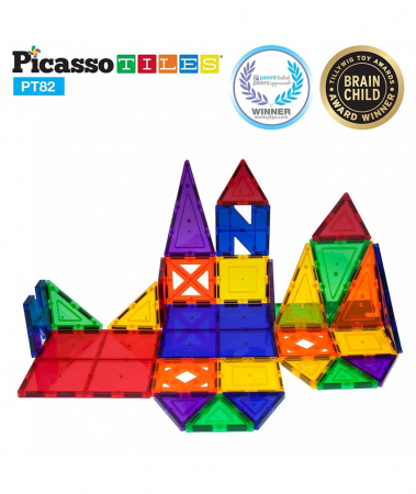 Set PicassoTiles Creativitate - 82 Piese Magnetice De Construcție Colorate - 10 Forme Diferite [2]