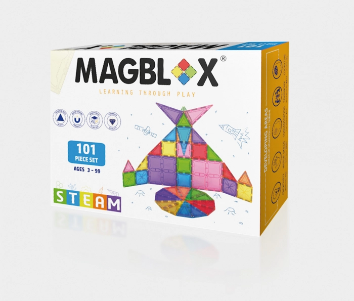 Jocuri educative - Set magnetic Magblox - 101 piese magnetice de constructie transparente