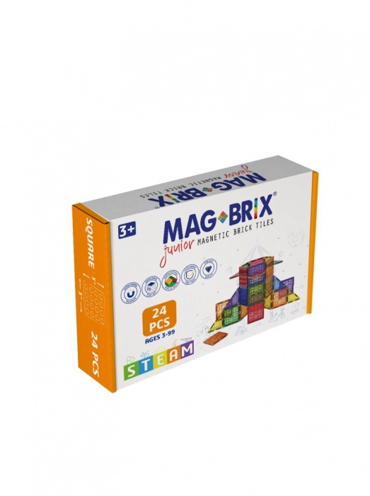 Jocuri de logică și de memorie - Set magnetic Magbrix Junior 24 piese patrate - compatibil cu caramizi de constructie tip Lego Duplo®
