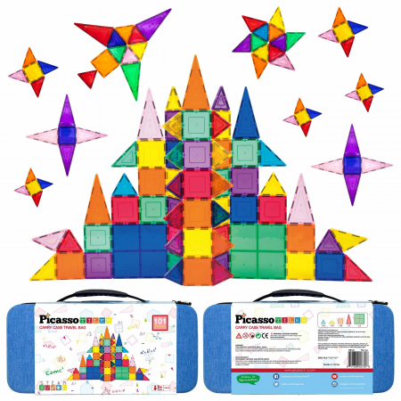 Reduceri - Set PicassoTiles 101 Piese Magnetice De Construcție Cu Geantă De Transport