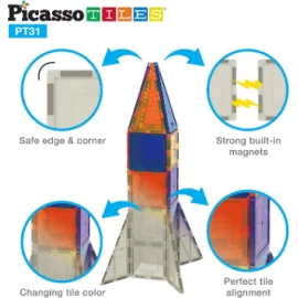 Jocuri de logică și de memorie - Set PicassoTiles 31 piese magnetice de construcție în culori schimbătoare activate UV