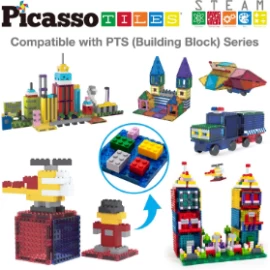 Jocuri de logică și de memorie - Set PicassoTiles 333 bucăți: piese magnetice, cărămizi de construcție, figurine magnetice și alte piese extra