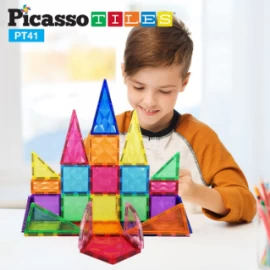 Jocuri de logică și de memorie - Set PicassoTiles 41 piese magnetice de construcție cu efect de prismă