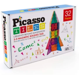 Jocuri de logică și de memorie - Set PicassoTiles Rachetă - 32 piese magnetice de construcție