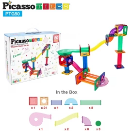 Jocuri de logică și de memorie - Set PicassoTiles Traseu magnetic pentru bile (marble run) - 50 de piese