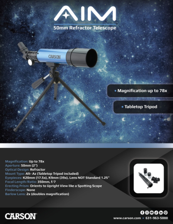 Telesco﻿p Refractor 50mm cu Zoom 20–80x și Trepied de Masă [7]