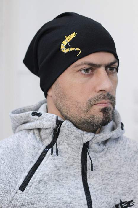 Căciulă Lup Dacic, broderie, culoare neagră, broderie galbenă, CA72 [2]