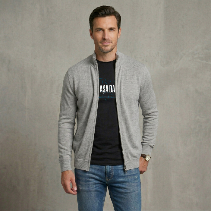 Cardigan cu fermoar, bărbat, culoare gri, CH26 [4]