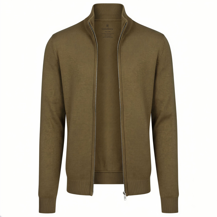 Cardigan cu fermoar, bărbat, culoare kaki, CH33 [2]