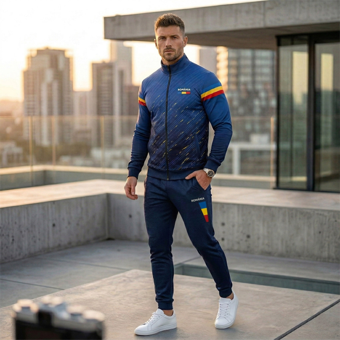 Pantaloni de trening, România tricolor, full print, culoare bleumarin, CA1120 [4]