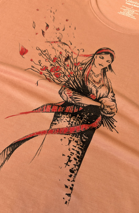 Tricou Fata cu maci, dama, culoare somon, CIR143 [2]