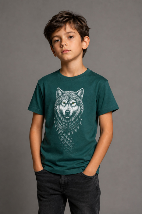 Tricou Lup, copii, culoare verde marin, CDAC 121 [2]