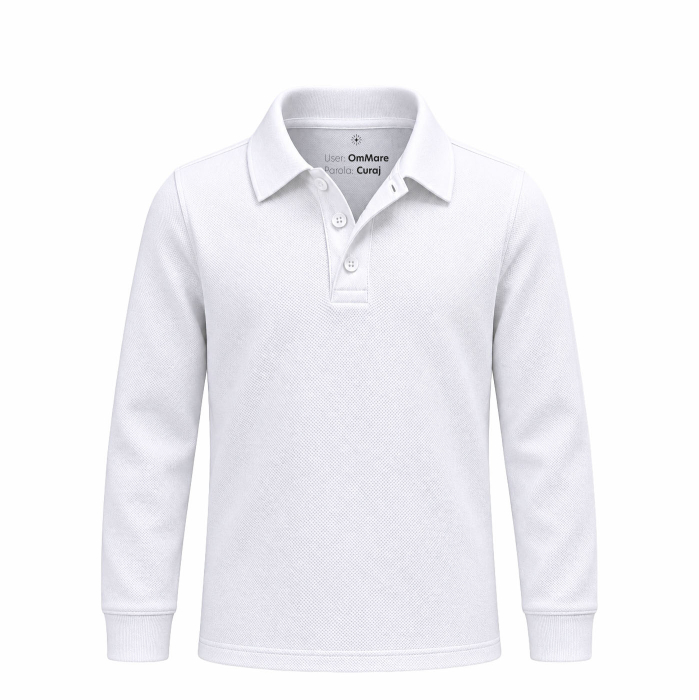 Tricou polo, mâneca lungă, mesaj secret ''Curaj'', copii, culoare albă CT92 [1]