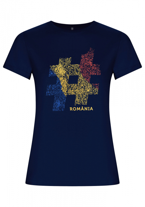 Tricou #România, damă, culoare bleumarin [4]