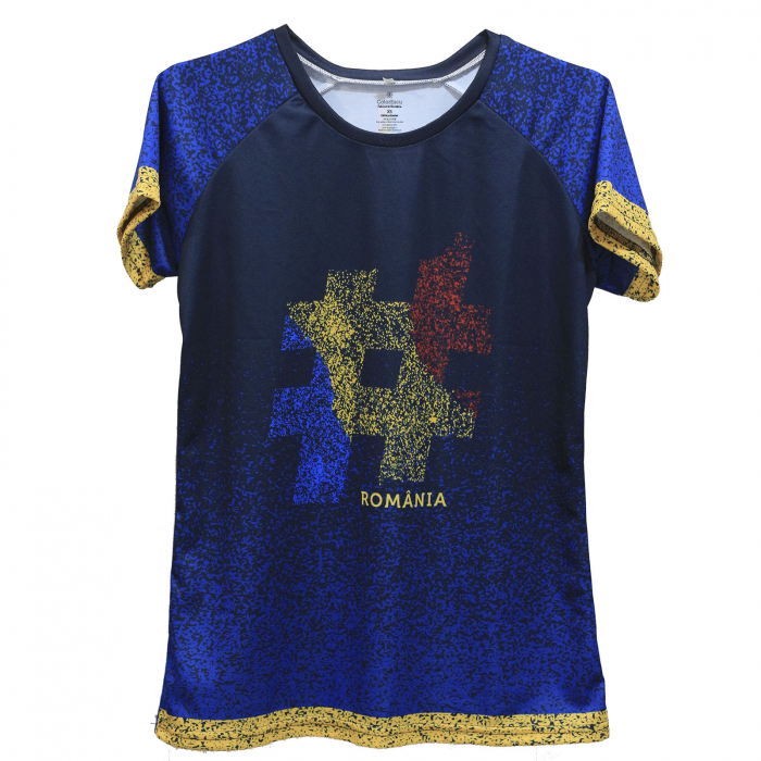 Tricou #România, material tehnic sport, damă, culoare bleumarin [1]