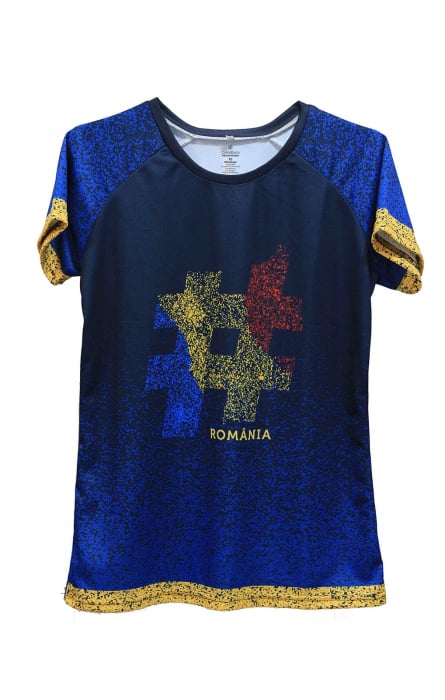 Tricou #România, material tehnic sport, damă, culoare bleumarin [3]