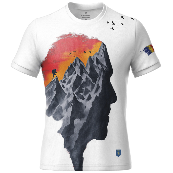Tricou de trekking munte, "Pe culmi" material tehnic sport, culoare albă CS65 [1]