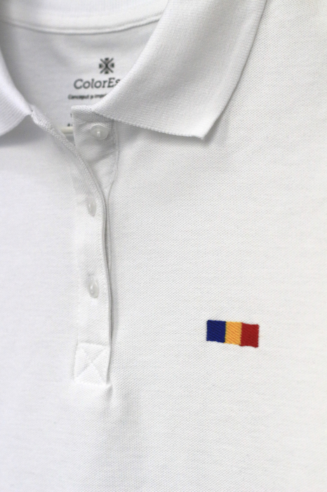 Tricou Tricolor Polo, broderie, damă, culoare albă [2]