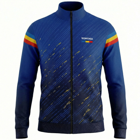 Bluze si hanorace bărbați - Bluză de trening, România, material tehnic sport, bleumarin, tricolor CS64