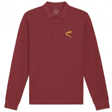 Bluza polo Lup Dacic, maneca lunga, broderie, culoare roșu cărămiziu CDAC111