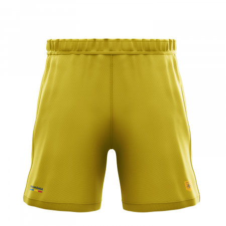 Îmbrăcăminte România - Pantaloni scurți Simbol România, bărbat, material tehnic sport, culoare galbenă, CS57