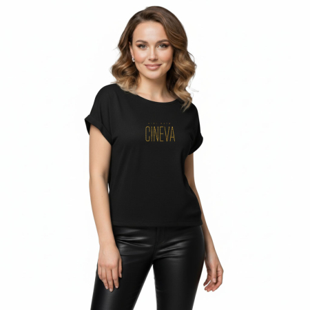 Tricou cu mesaj Cineva, damă, culoare neagră CT85 [1]