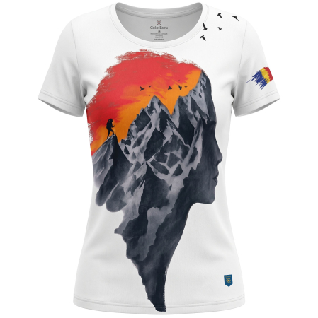 Tricouri damă - Tricou de trekking munte, "Pe culmi" material tehnic sport, damă, culoare albă CS74