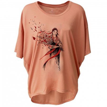 Tricouri damă - Tricou Fata cu maci, dama, culoare somon, CIR143