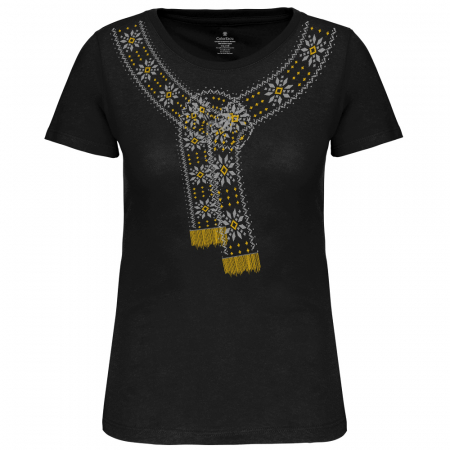 Idei de cadou - Tricou Fular Romanesc, damă, culoare neagră, CIR114