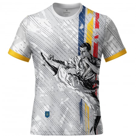 Îmbrăcăminte România - Tricou Karate România, material tehnic sport, bărbat,culoare gri, CS54