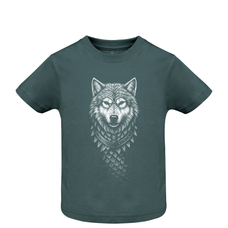 Haine dacice - Tricou Lup, copii, culoare verde marin, CDAC 121