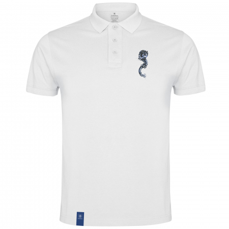 Haine dacice - Tricou Lup Dacic, material tehnic sport, polo, barbat, culoare albă CS53