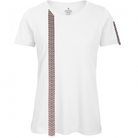 Tricouri cu motive tradiționale - Tricou Motive Țesute, damă, culoare albă CIR149