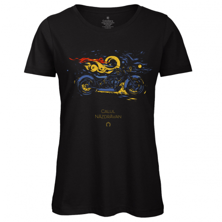 Îmbrăcăminte România - Tricou Moto - Calul Nazdravan, damă, culoare neagră, CT59