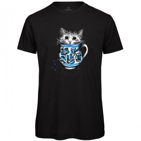 Tricou Pisică în ulcior, simboluri românești, bărbat, culoare neagră, CRP36