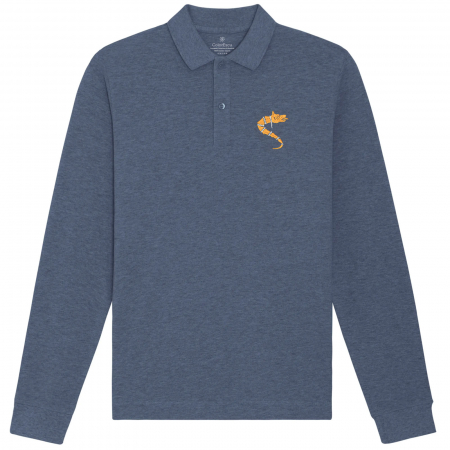 Bluze si hanorace bărbați - Bluza polo Lup Dacic, maneca lunga, broderie, culoare denim, CDAC110
