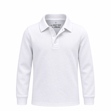 Tricouri polo - Tricou polo, mâneca lungă, mesaj secret ''Eu Pot'', copii, culoare albă CT93
