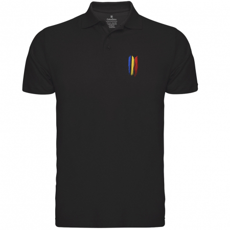 Îmbrăcăminte România - Tricou polo Tricolor, broderie, densitate mare, bărbat, culoare neagră, CRP111