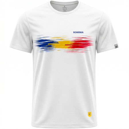 Tricouri bărbați - Tricou România, material tehnic sport, bărbat, culoare albă CS69