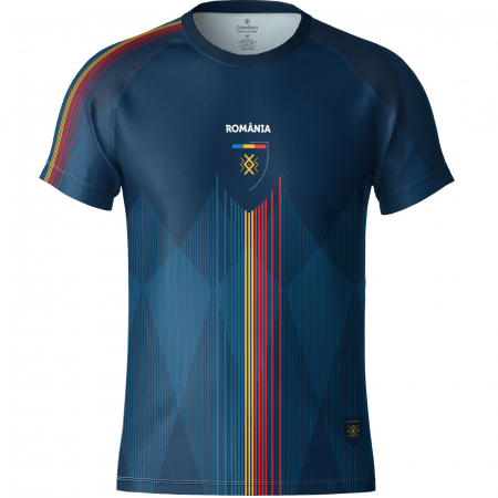 Tricou România CS10, material tehnic sport, culoare bleumarin [0]